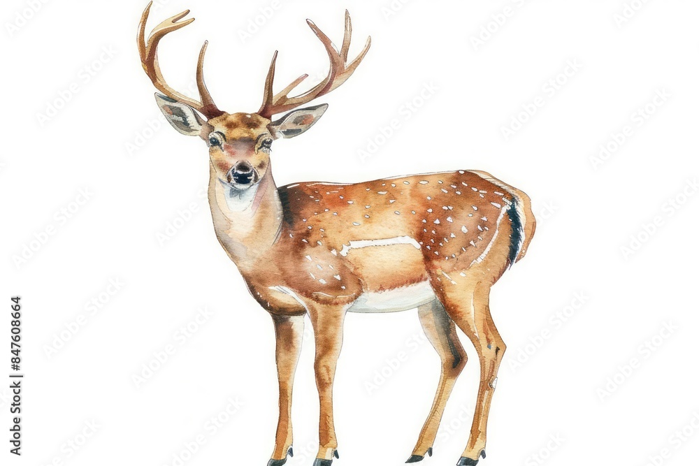 Fototapeta premium A serene deer depicted in watercolor clipart on a white background