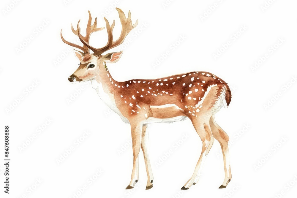 A serene deer depicted in watercolor clipart on a white background A serene deer depicted in watercolor clipart on a white background