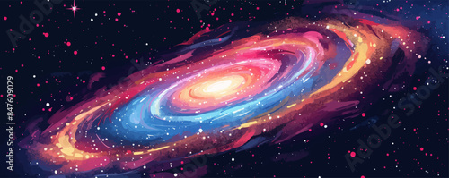 Spiral galaxy with colorful stars and nebulae Vector flat minimalistic isolated illustration