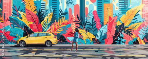 Urban street art mural with vibrant colors Vector flat minimalistic isolated illustration