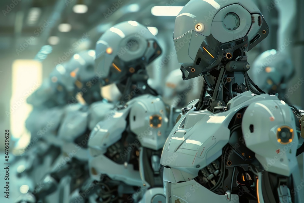 Advanced robotics automating assembly lines in a futuristic hightech industry Advanced robotics automating assembly lines in a futuristic hightech industry