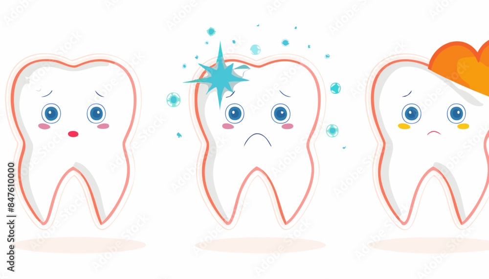 cute cartoon tooth, problem with bacteria, caries concept, unhealth. Oral hygiene concept. Vector Illustration cute cartoon tooth, problem with bacteria, caries concept, unhealth. Oral hygiene concept. Vector Illustration