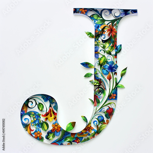 hand drawn alphabet,A close up of a colorful letter J with a flower design generative ai
