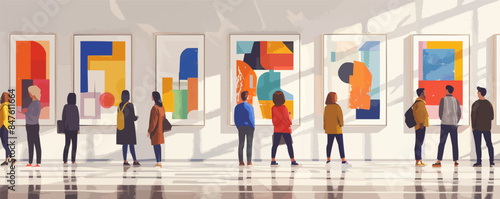 artwork and visitors. Vector flat minimalistic isolated illustration.