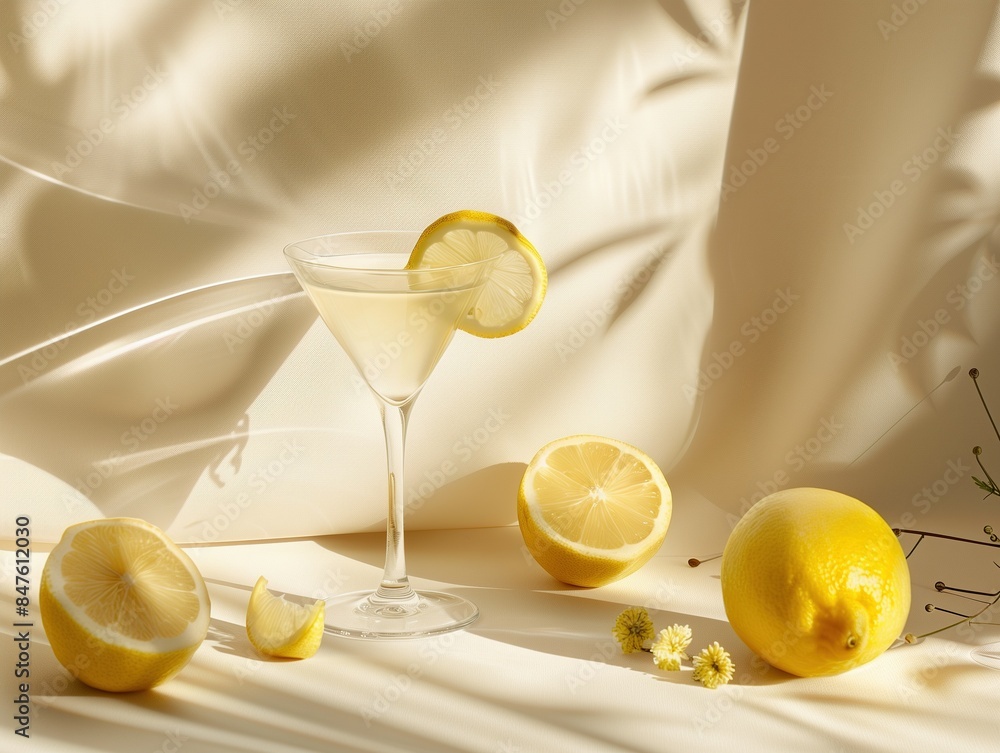 Chic and Minimal Lemon Cocktail in Modern Triangular Glass Chic and Minimal Lemon Cocktail in Modern Triangular Glass