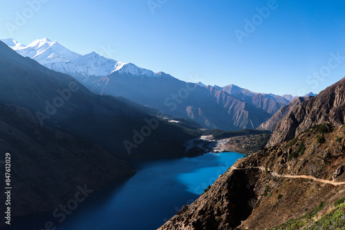Morning view of Phoksundo Lake and the mountains ( Annapurna circuit)