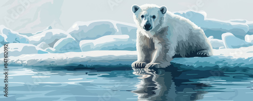 Polar bear cub on an ice floe Vector flat minimalistic isolated illustration