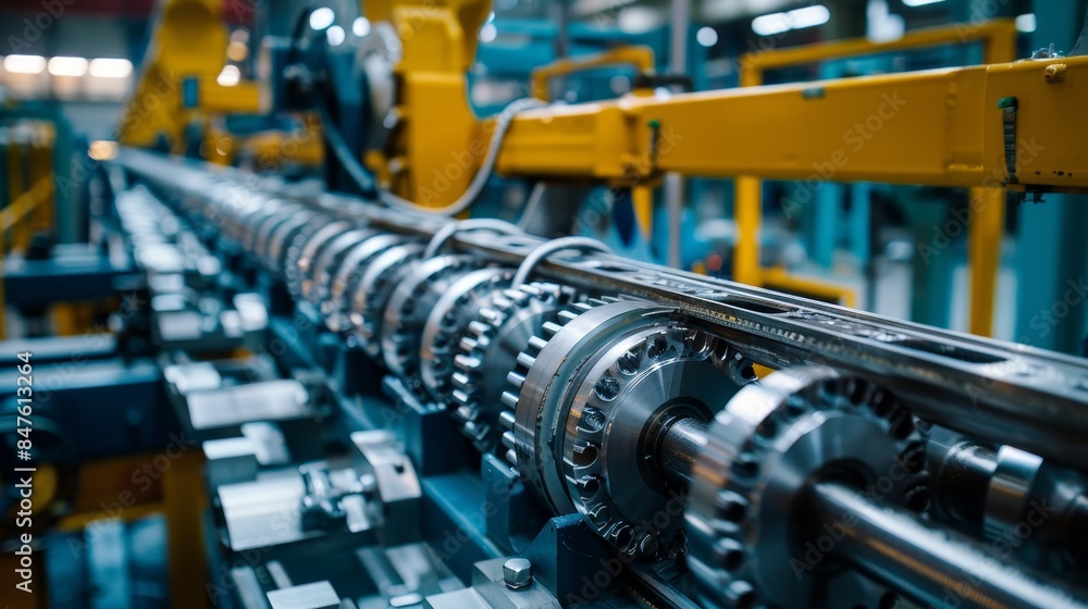 Automated belt crawler casting pulleys in a state-of-the-art factory, modern machinery, efficient production line Automated belt crawler casting pulleys in a state-of-the-art factory, modern machinery, efficient production line