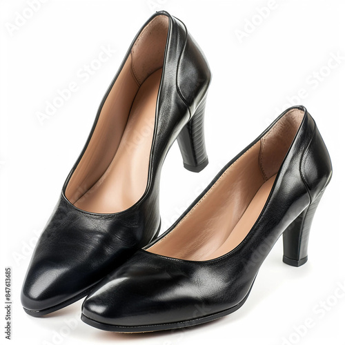 leather black shoes women isolated white background generative ai