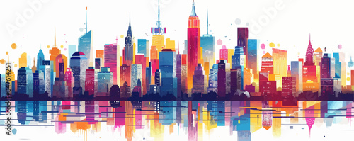 City of the future with tall buildings and unique architecture. Vector flat minimalistic isolated