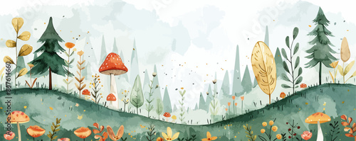 Dreamy watercolor painting depicting a whimsical fairy tale scene. Vector flat minimalistic isolated illustration.
