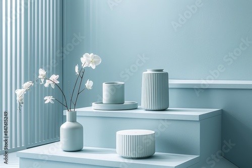 Wallpaper Mural Minimalist White Podium with Floral Decor Torontodigital.ca