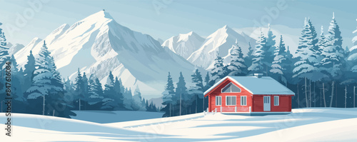 Cozy mountain chalet nestled in the snow Vector flat minimalistic isolated illustration