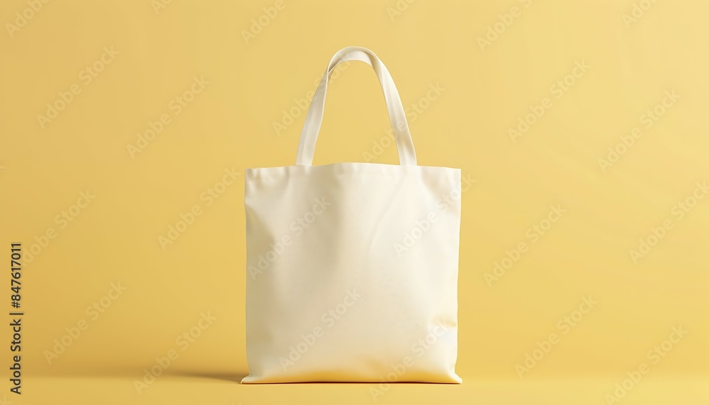 White tote bag without words isolated on light yellow background. Mock up White tote bag without words isolated on light yellow background. Mock up