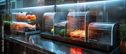 Smart packaging in a conceptual hightech food environment providing realtime freshness indicators