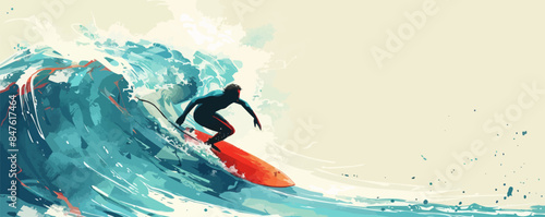 Surfer catching a wave Vector flat minimalistic isolated