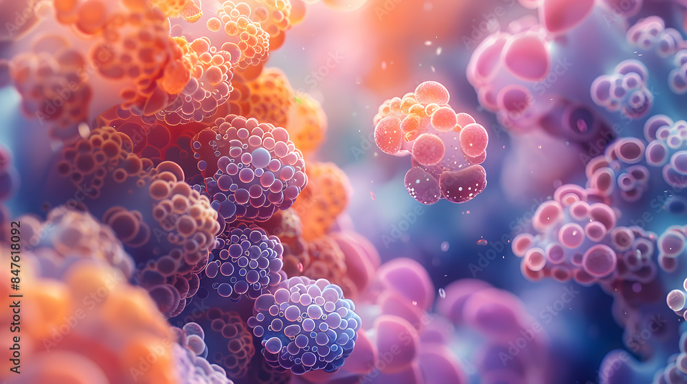 A mesmerizing 3D scene where bacteria-inspired forms crystallize and morph in vibrant colors, creating a sense of chaotic beauty. A mesmerizing 3D scene where bacteria-inspired forms crystallize and morph in vibrant colors, creating a sense of chaotic beauty.
