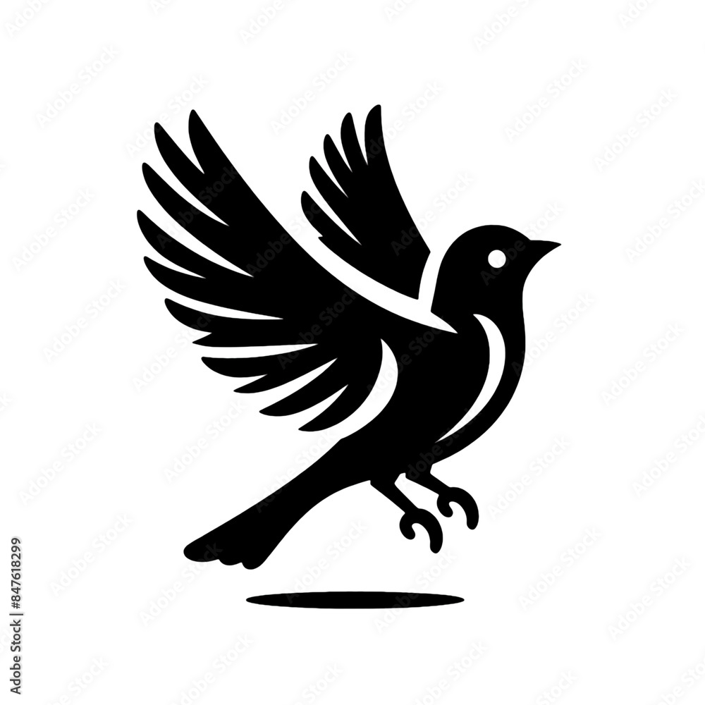 Fototapeta premium Black Silhouette of a Flying Bird on White Background