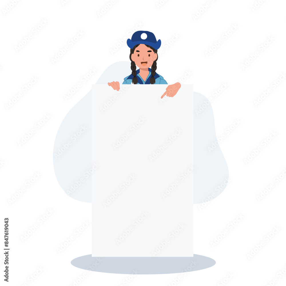 Thai Girl Scout in Uniform Pointing at Blank Sign, Ideas for School Projects and Outdoor Activities Thai Girl Scout in Uniform Pointing at Blank Sign, Ideas for School Projects and Outdoor Activities