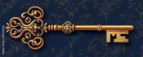 Ornate key with intricate design Vector flat minimalistic isolated illustration