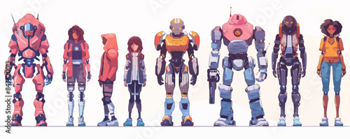 Toy cyborgs on a white background. Vector flat minimalistic isolated