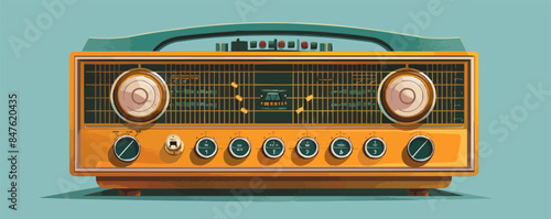 Retro radio with tuning knobs and frequency display Vector flat minimalistic isolated illustration