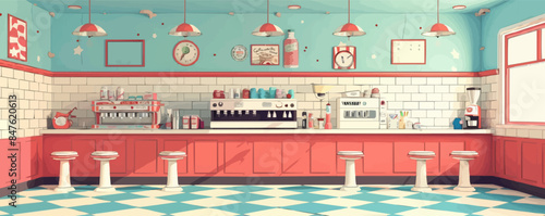 Vintage ice cream parlor with a retro soda fountain Vector flat minimalistic isolated