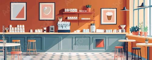 Trendy coffee shop interior Vector flat minimalistic isolated illustration