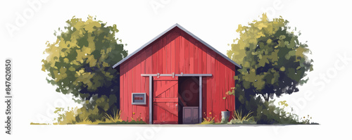 Quaint countryside barn with a red-painted door Vector flat minimalistic isolated
