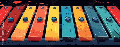 Xylophone keys resonating with melodic tones. Vector flat minimalistic isolated