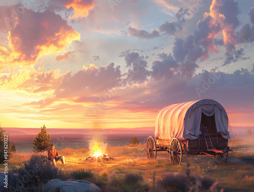 Sunset Over the Prairie: Pioneer Campsite