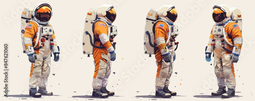 Spacesuit toys on a clean white backdrop. Vector flat isolated illustration.