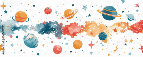 Toy galaxies on a white background. Vector flat minimalistic isolated