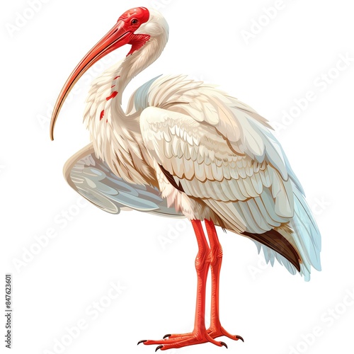 A ibis clipart, bird element, vector illustration, white and red, isolated on white background