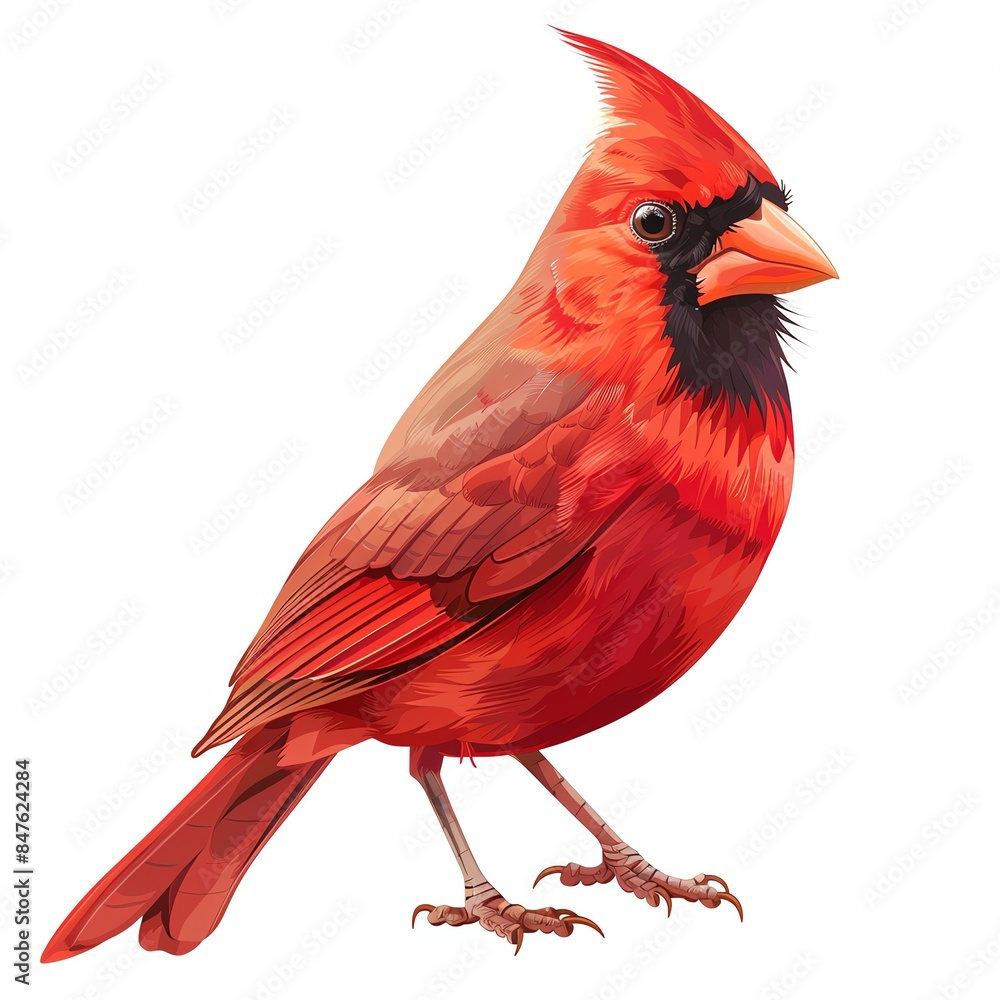 A cardinal clipart, bird element, vector illustration, red, isolated on white background A cardinal clipart, bird element, vector illustration, red, isolated on white background