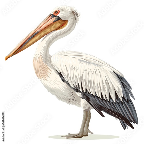 A pelican clipart, bird element, vector illustration, white, isolated on white background