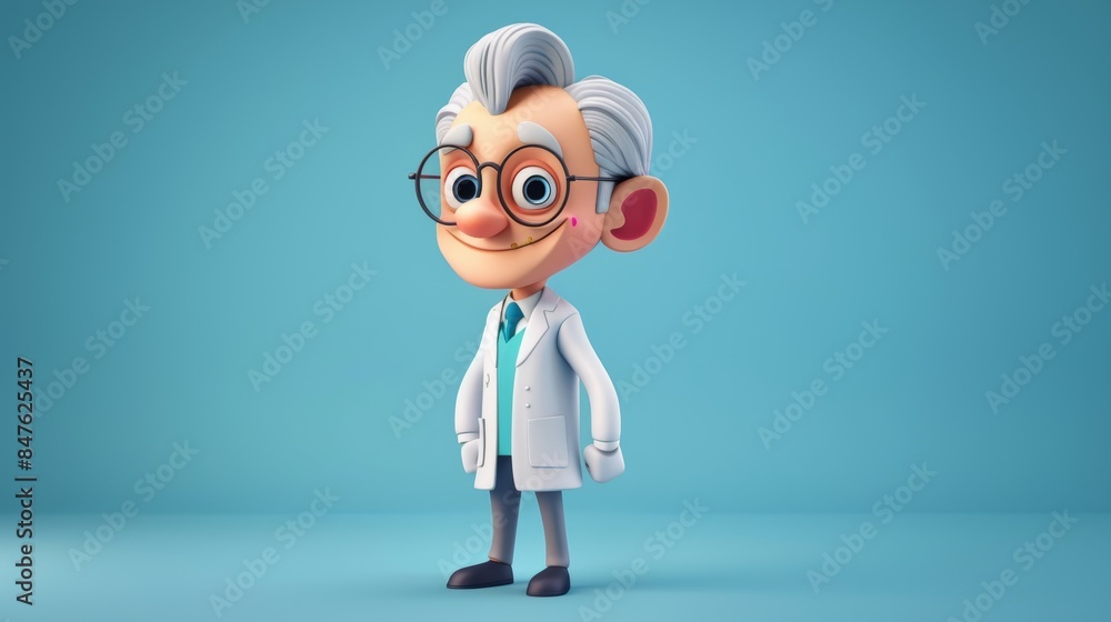 Senior male doctor in 3d cartoon style symbolizing healthcare services, cyan background Senior male doctor in 3d cartoon style symbolizing healthcare services, cyan background