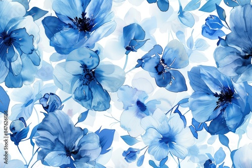 Fototapeta Naklejka Na Ścianę i Meble -  Watercolor floral vector pattern with blue flowers for various uses.