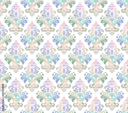 Wallpaper in the style of Baroque. Seamless vector background. Colored floral ornament. Graphic pattern for fabric, wallpaper, packaging. Ornate Damask flower ornament
