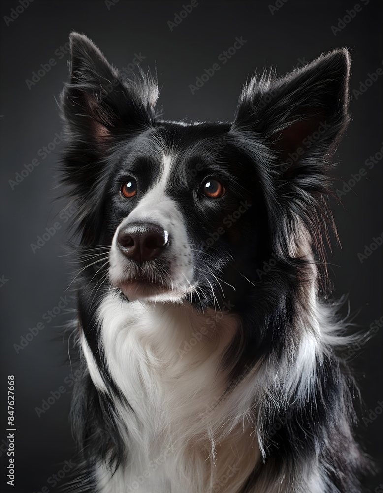Border Collie Dog with Fluffy Black and White Coat in Studio Portrait Border Collie Dog with Fluffy Black and White Coat in Studio Portrait