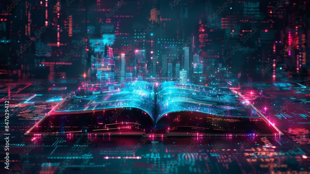 Digital Futuristic Learning: Modern Digital Book in Sleek Futuristic Style Digital Futuristic Learning: Modern Digital Book in Sleek Futuristic Style