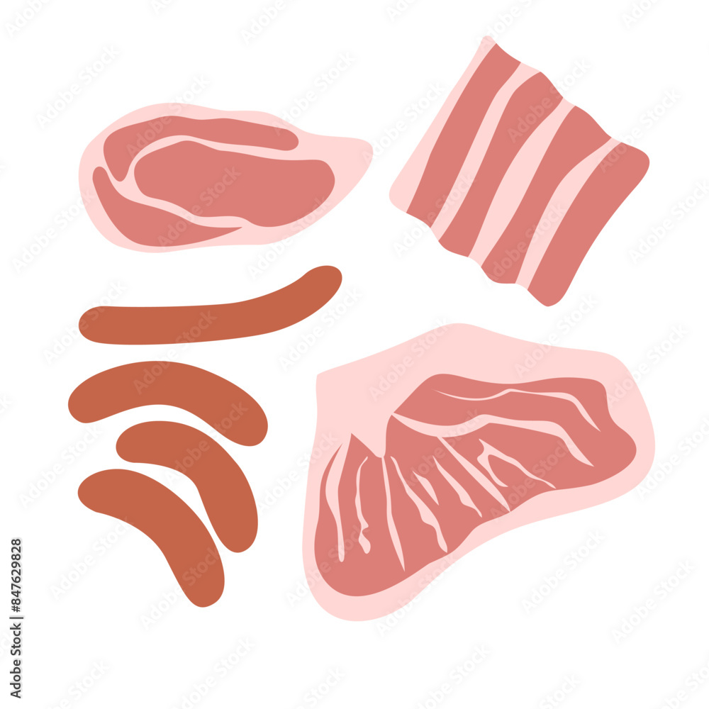 raw Meat and sausage Vector Illustration raw Meat and sausage Vector Illustration