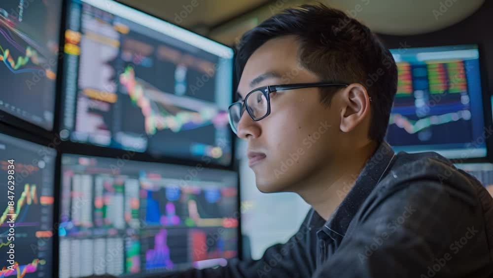 Stock Market Analyst Studying Charts. Stock Market Analyst Studying Charts.