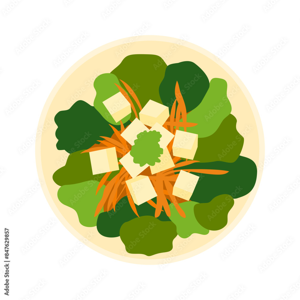Vibrant Tofu Salad, A Healthy Vegan Meal Vector Illustration Vibrant Tofu Salad, A Healthy Vegan Meal Vector Illustration