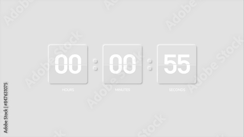Countdown Minimal Embossed 3d Flat Design Rounded Timer 1 Minutes 60 Seconds to 0 Seconds Animation 4K Footage Motion Video