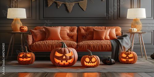 Eerie Halloween Ambiance Spooktacular Living Room on Halloween Night
 photo