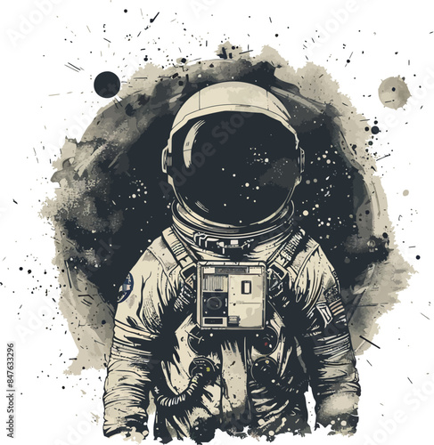 Astronaut In Space Vector Illustration.