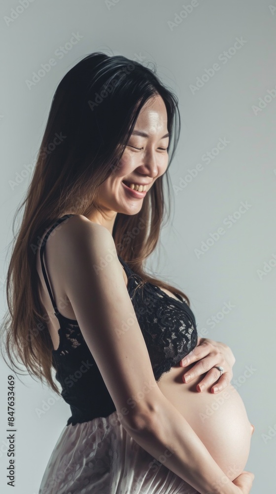 A joyful pregnant woman in a dress gently holds her belly, radiating happiness. Ideal for maternity, family, and healthcare promotions. A joyful pregnant woman in a dress gently holds her belly, radiating happiness. Ideal for maternity, family, and healthcare promotions.