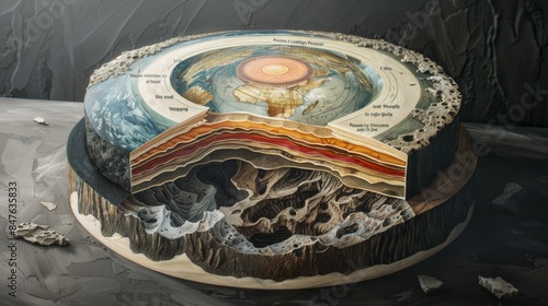 The image shows a cross-section of the Earth, with the layers of the Earth's crust, mantle, and core.