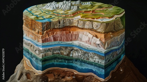 The image shows a cross-section of the Earth's layers, including the crust, mantle, and core. photo